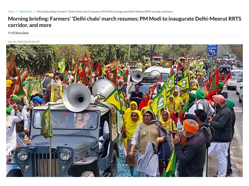 Morning briefing: Farmers' 'Delhi chalo' march resumes; PM Modi to  inaugurate Delhi-Meerut RRTS corridor, and more - Motherhood Hospitals India