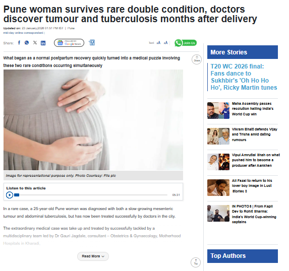 Pune woman survives rare double condition, doctors discover tumour and tuberculosis months after delivery